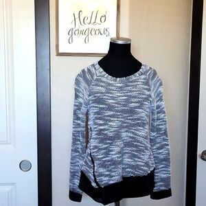 Lush Long Sleeve Black White stretch sheer back zipper blouse XS